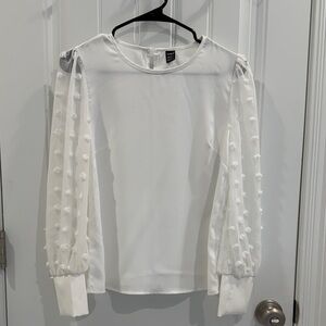 SHEIN White Sheer Puff-Sleeve Dotted Blouse